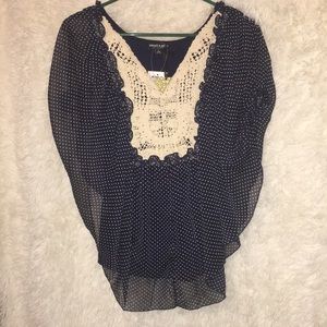 💙Navy & cream polka-dotted, Blouse- Large